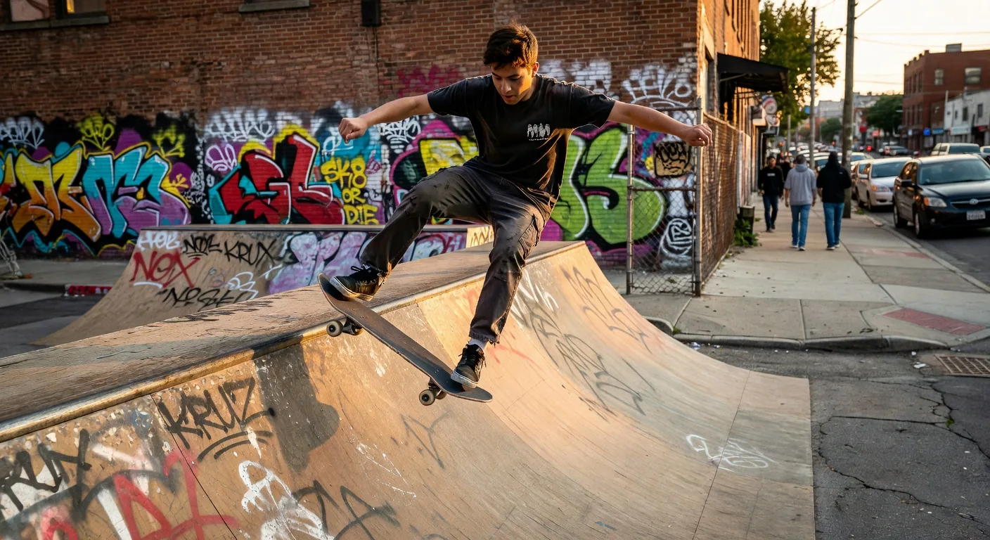 スケートボードでオーリーを決める